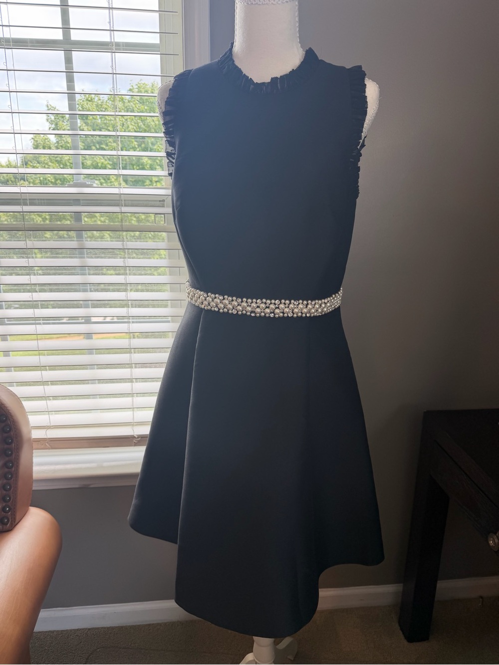 kate spade Black Sleeveless Pearl-Belt A-Line Dress